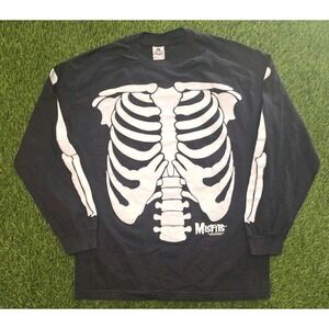 Vintage 1997 MISFITS Skeleton Glow In The Dark Shirt Long Sleeve Cinder Block L